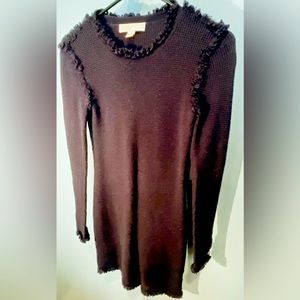 Michael Kors Navy Sweater Waffle knit stretch fray edge mini dress Med. NWOT